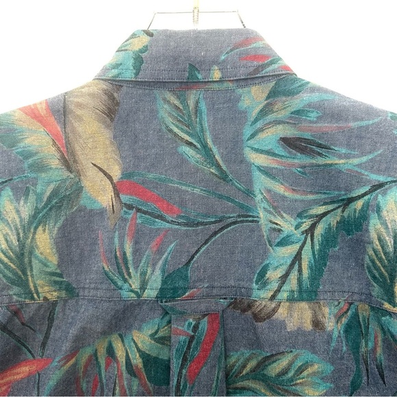 GANT White Water Chambray Short Sleeve Shirt Floral 100% Cotton Blue Size Medium - Picture 7 of 13